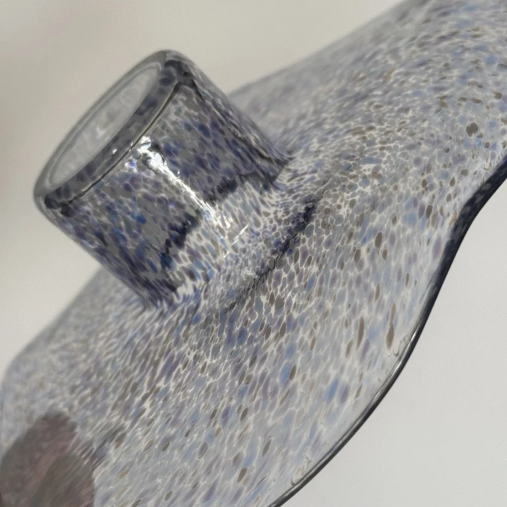 Votive Candle Holder ~ Romania ~ Blue White Purple ~ Unique Ruffled Art Glass